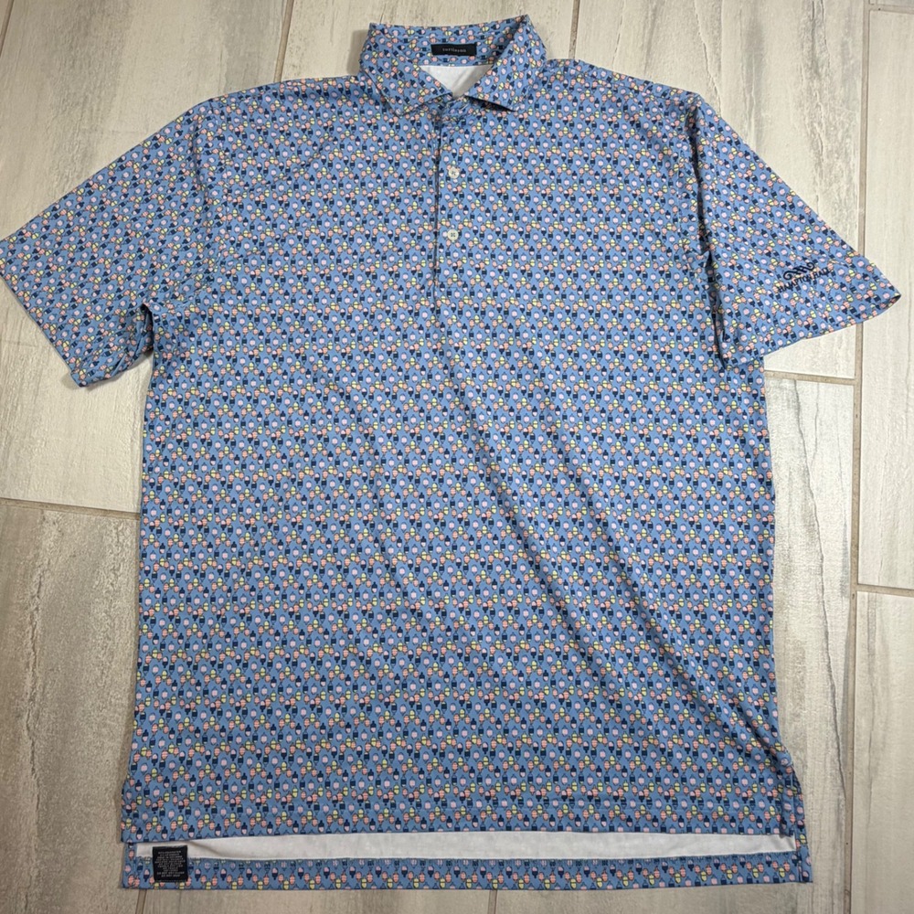 Turtleson Mens Blue Popsicle Print Performance Polo Shirt Hampton Hall Large L - Picture 1 of 7